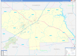 Auburn-Opelika Metro Area Wall Map Basic Style 2024